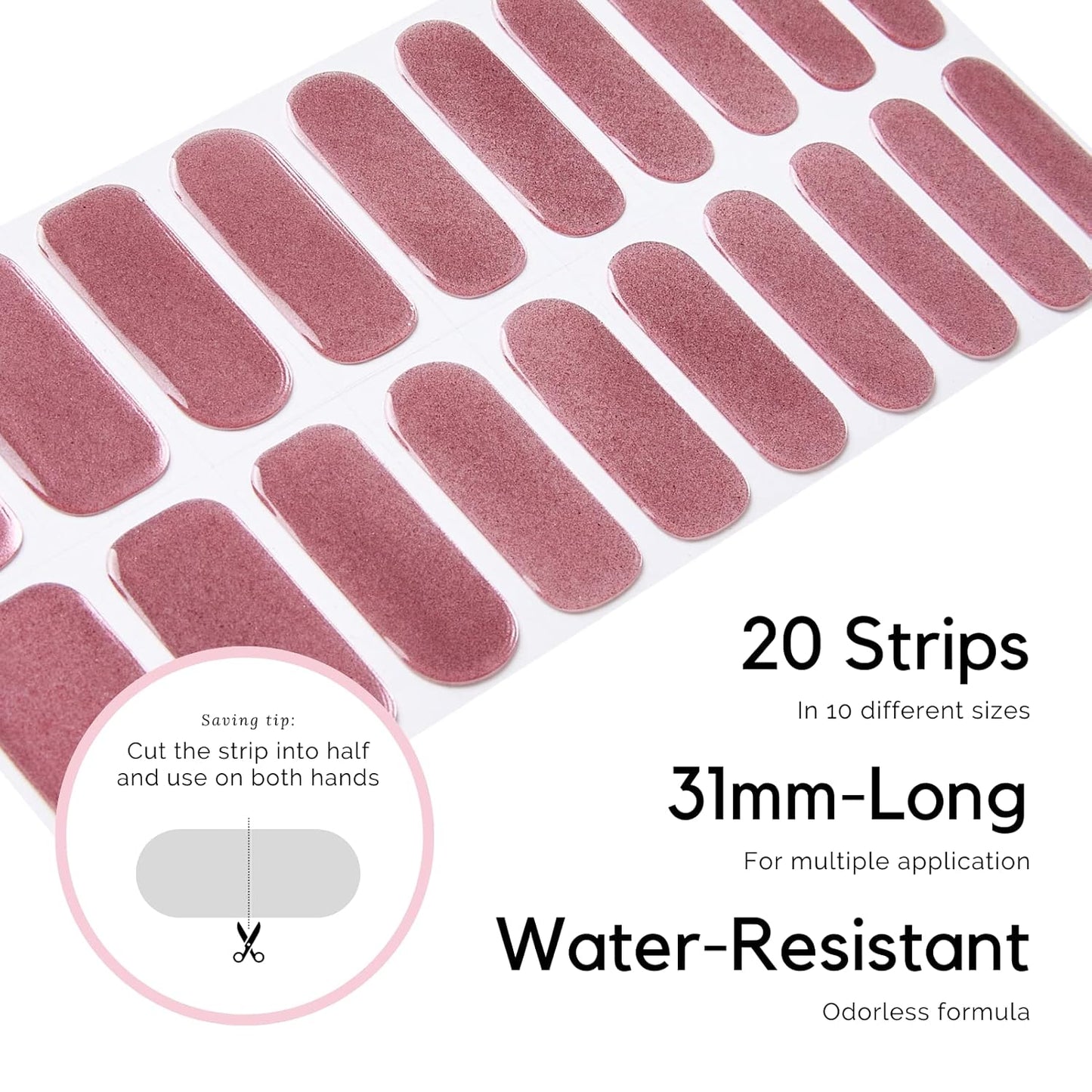 NAILOG Semi Cured Gel Nail Strips, 20 Pcs Pink Long Lasting Stickers Extra Long Nail Wraps with Glossy Gel Finishing for Spring Summer, Cover Girl