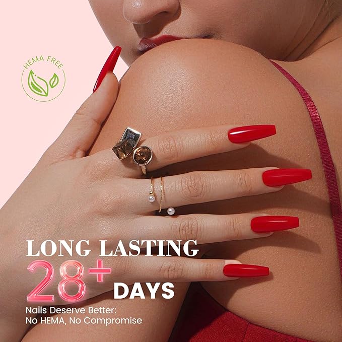HEMA-Free Red Gel Nail Polish, 18 ML Bright Red Gel Polish for Women, Same Color Same Bottle U V Soak Off Gel Polish, Long-Lasting Professional Gel for Nail Art Salon & Home DIY Manicure