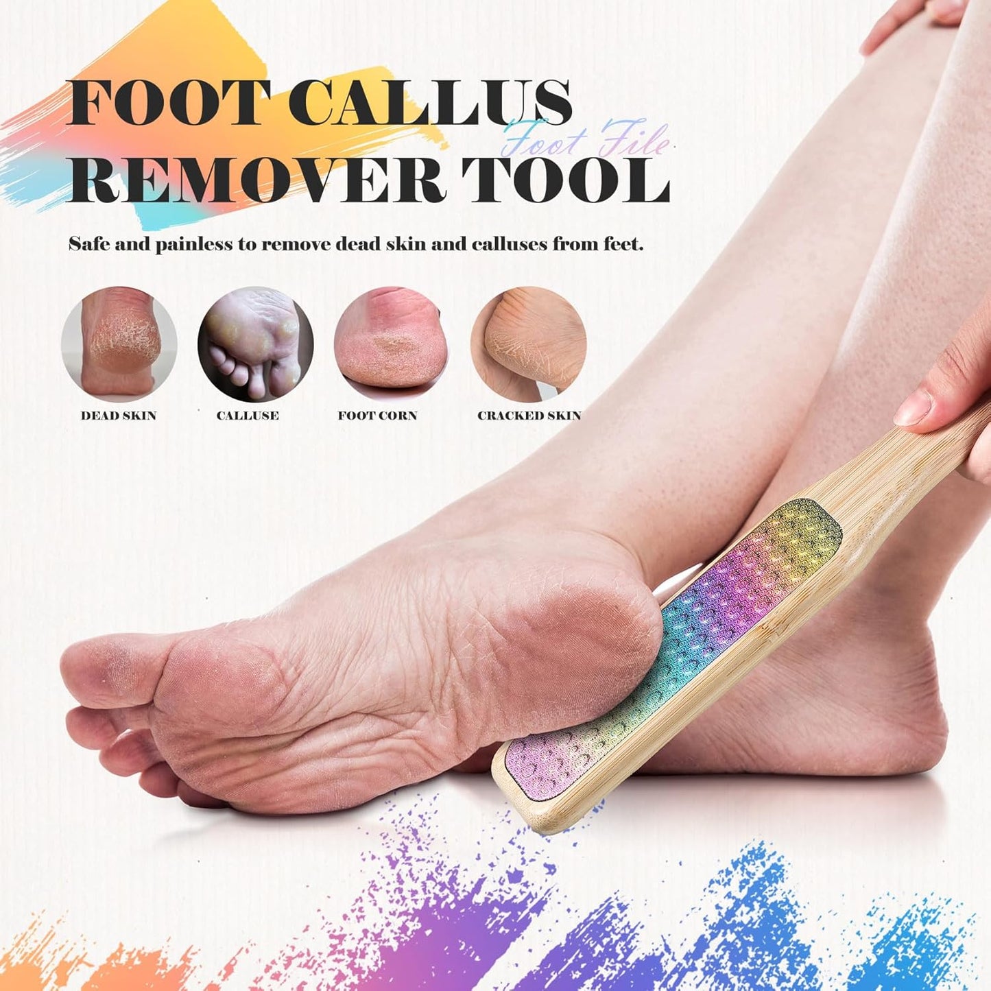 BALUCA Foot File, Double Sided Foot Scraper Callus Remover, Foot Rasp for Cracked Heel and Foot Scrubber Corn Removal Foot Care Tools - Rainbow