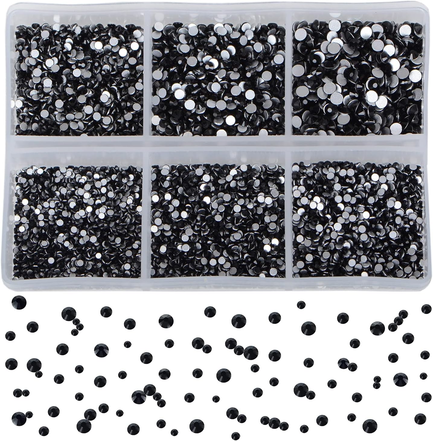 Bymitel 7200 Pieces 6 Mixed Sizes Glue Fix on Glass Rhinestones Round Crystal Gems Flatback for DIY Jewelry Making with one Picking Pen(Mix: SS3-SS10/7200PCS, Black)