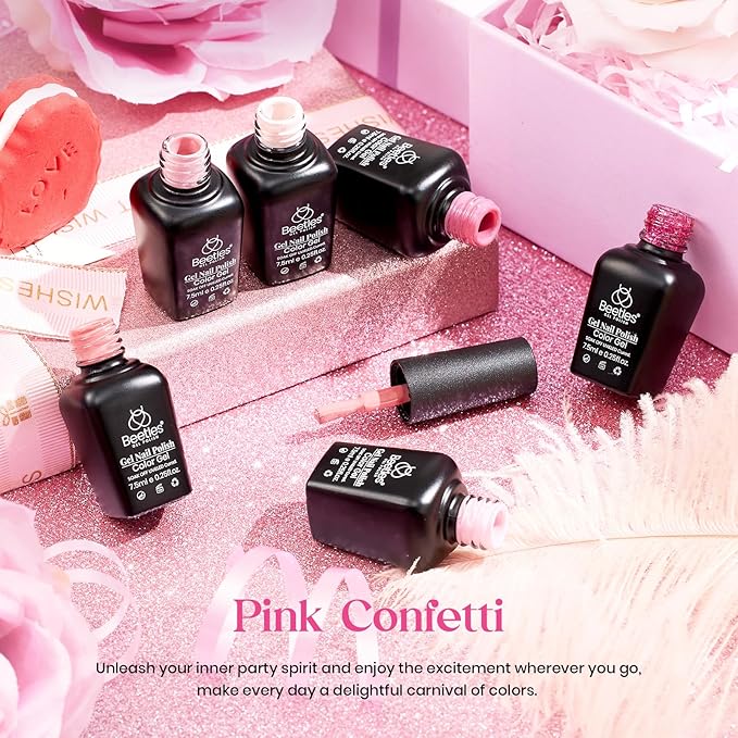 Beetles Purple Gel Nail Polish Set, 6 Colors Nude Deep Purple Pink Glitter Gel Polish Confetti Collection Soak Off Uv Led Nail Art Manicure Kit Gifts for Women