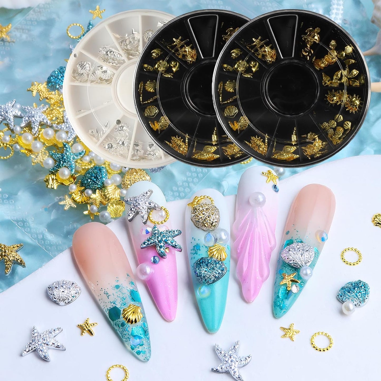 3 Boxes of Starfish Nail Charms, Ocean Nail Charms, Beach Starfish, Sea Shells, 3D Nail Gem Jewelry, Suitable for DIY Manicure (Gold*2, Silver*1)