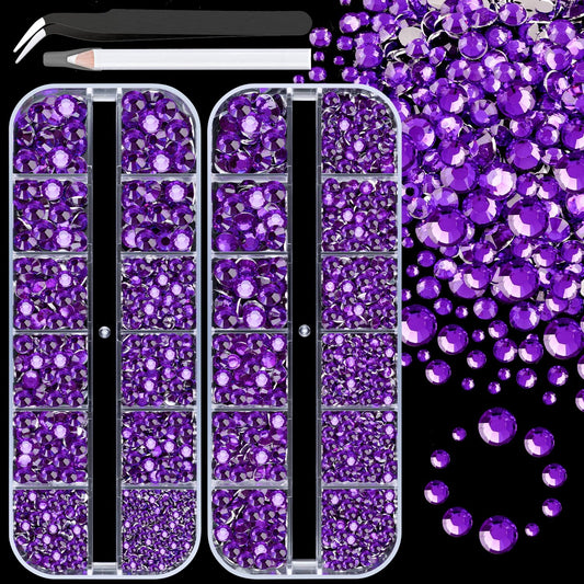 Resin Rhinestones for Crafting, 2 Boxes Dark Violet Flatback Crystals for Bedazzling Crafts DIY Nail Art Deco, Non Hotfix Bulk Gems for Tumbler Shoes Clothing Fabric Face Makeup