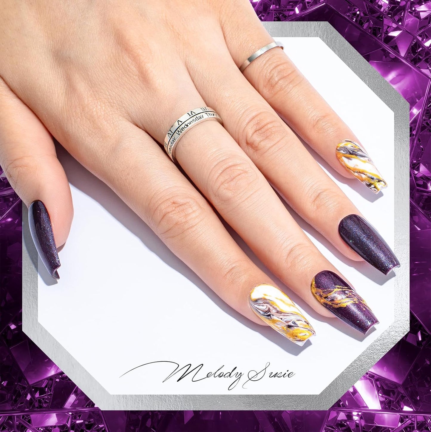 MelodySusie Purple Glitter Gel Nail Polish,0.5fl oz Universe Star Glitter Nail Polish Purple Blue Color Z035, Soak Off UV LED Nail Lamp Gel Polish Nail Art Starter Manicure Salon DIY At Home