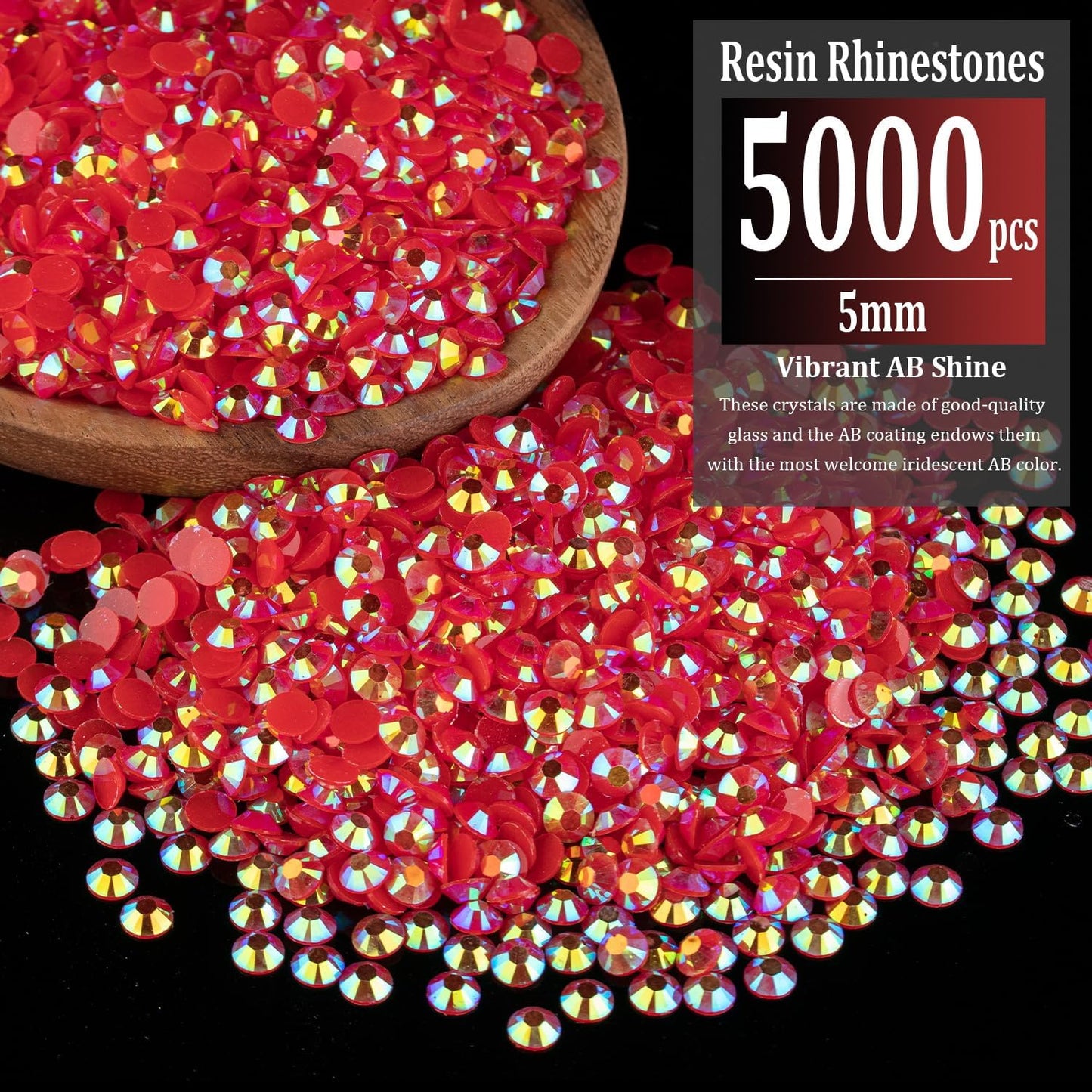 5000pcs 5mm Resin Rhinestones Bulk, Red AB Flatback Round Jelly Rhinestones Bedazzling Non Hotfix Crystal Gems Large Quantity Wholesale for DIY Crafts Clothes Bottles Tumblers Face Makeup Manicure