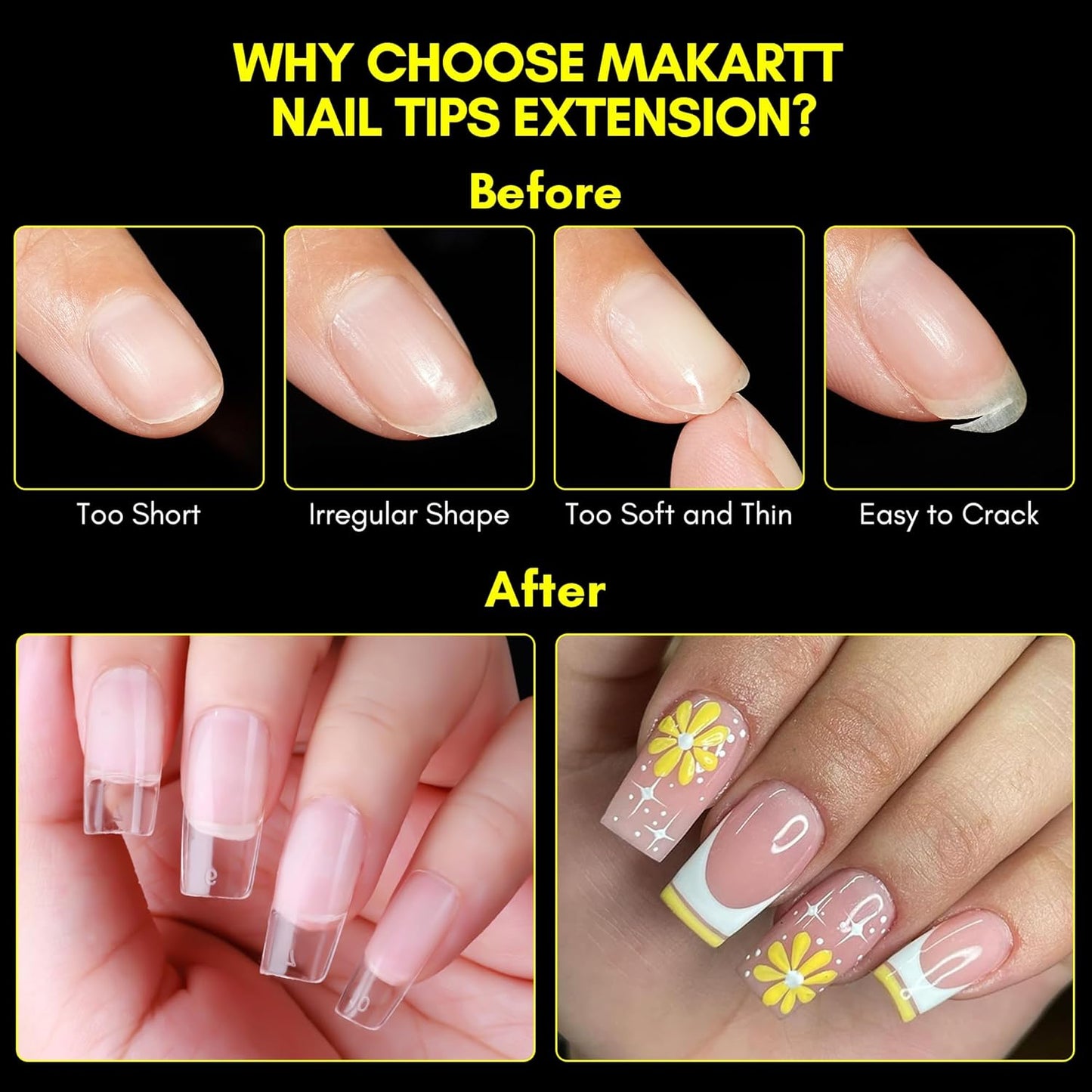 Makartt Medium Square Fake Nail Tips: 120pcs Clear Full Cover Half Matte Soft Gel Pre-shape Acrylic Gel Press on Extension for Nails, 12 Sizes French Manicure Salon Home DIY with Box