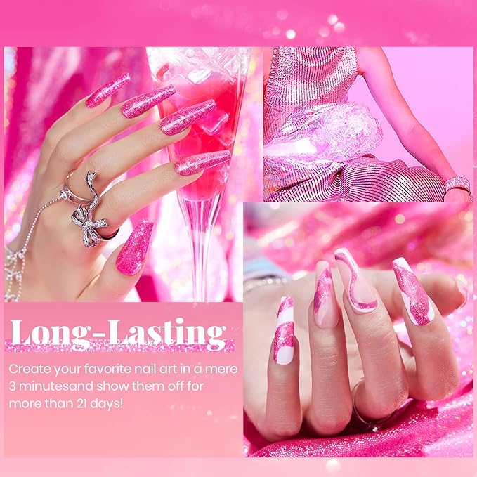 Beetles Glitter Gel Nail Polish - 15ML Hot Pink Reflective Diamond Color Soak Off Sparkle Gel UV Nail Lamp Nail Art Manicure Salon DIY at Home Gifts