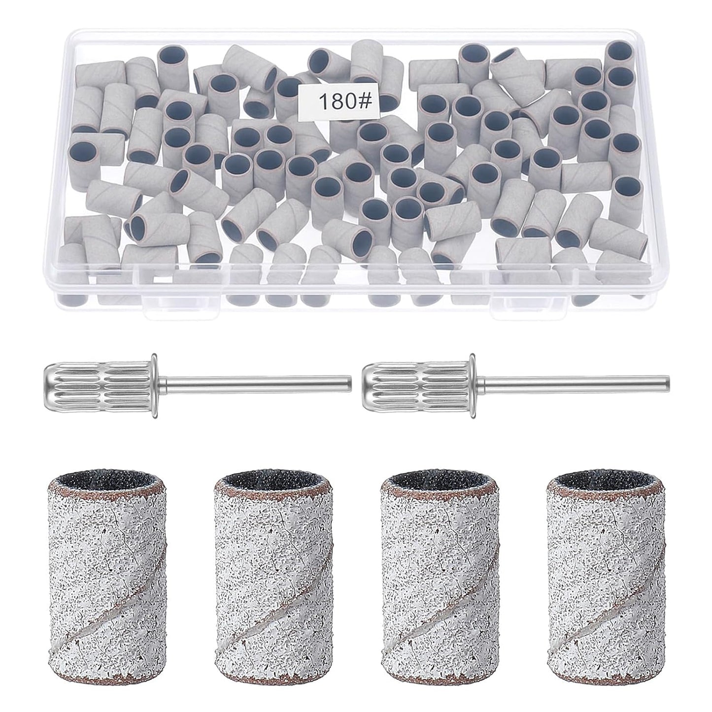 200 Pcs Nail Sanding Bands, 180 Grit Zebra Sanding Bands for Nail Drill with 3/32” Nails Drill Bit for Nails Files, Gel Removing