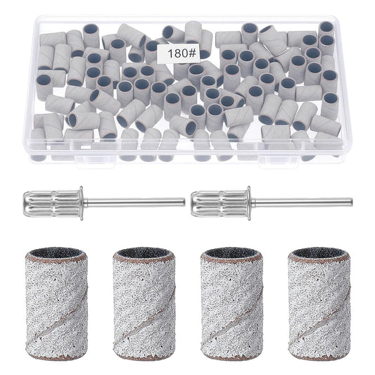 200 Pcs Nail Sanding Bands, 180 Grit Zebra Sanding Bands for Nail Drill with 3/32” Nails Drill Bit for Nails Files, Gel Removing