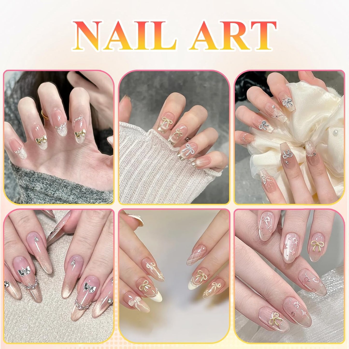 3D Metal Bowknot & AB Pearl and Mini Beads Nail Art Kit - Gold/Silver Alloy Bowknot, 1-2mm Stainless Steel Caviar Beads, 3mm Half Pearls for Professional Salon & DIY Manicure Jewelry Designs (Set 5)