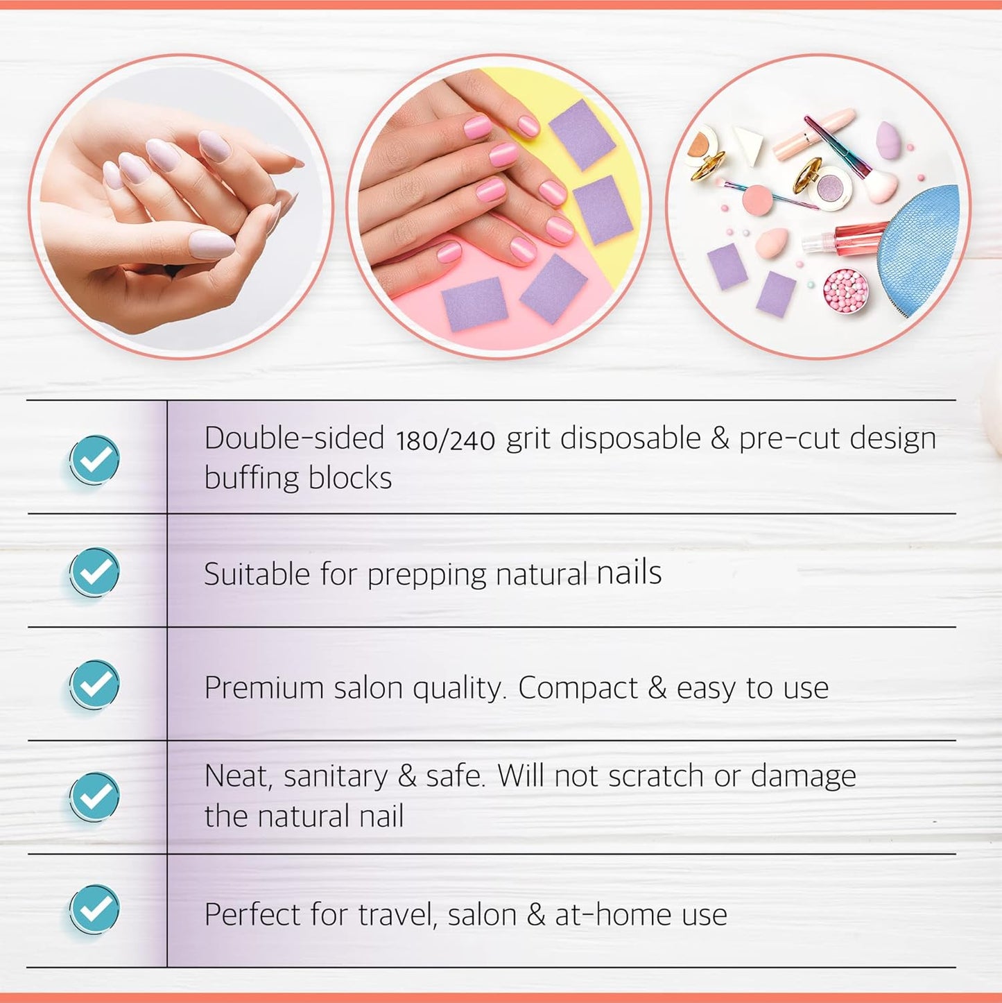 Purple Mini Buffer Set 180/240 Grit – 50 Ct - Professional Grade Salon Quality Nail Buffing Blocks Pack for Pre-Application of Polish, Gel, Acrylic, Double-Sided Buffer Blocks
