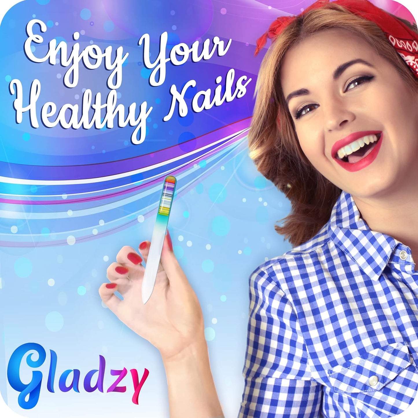 GLADZY 3D Czech Glass Nail File with Case – Crystal Nail File for Natural Nails, Double Sided Dual Grit Coarse & Smooth Etched Surface, Comfort 3D Grip Handle, Professional Manicure Tool, Made in EU