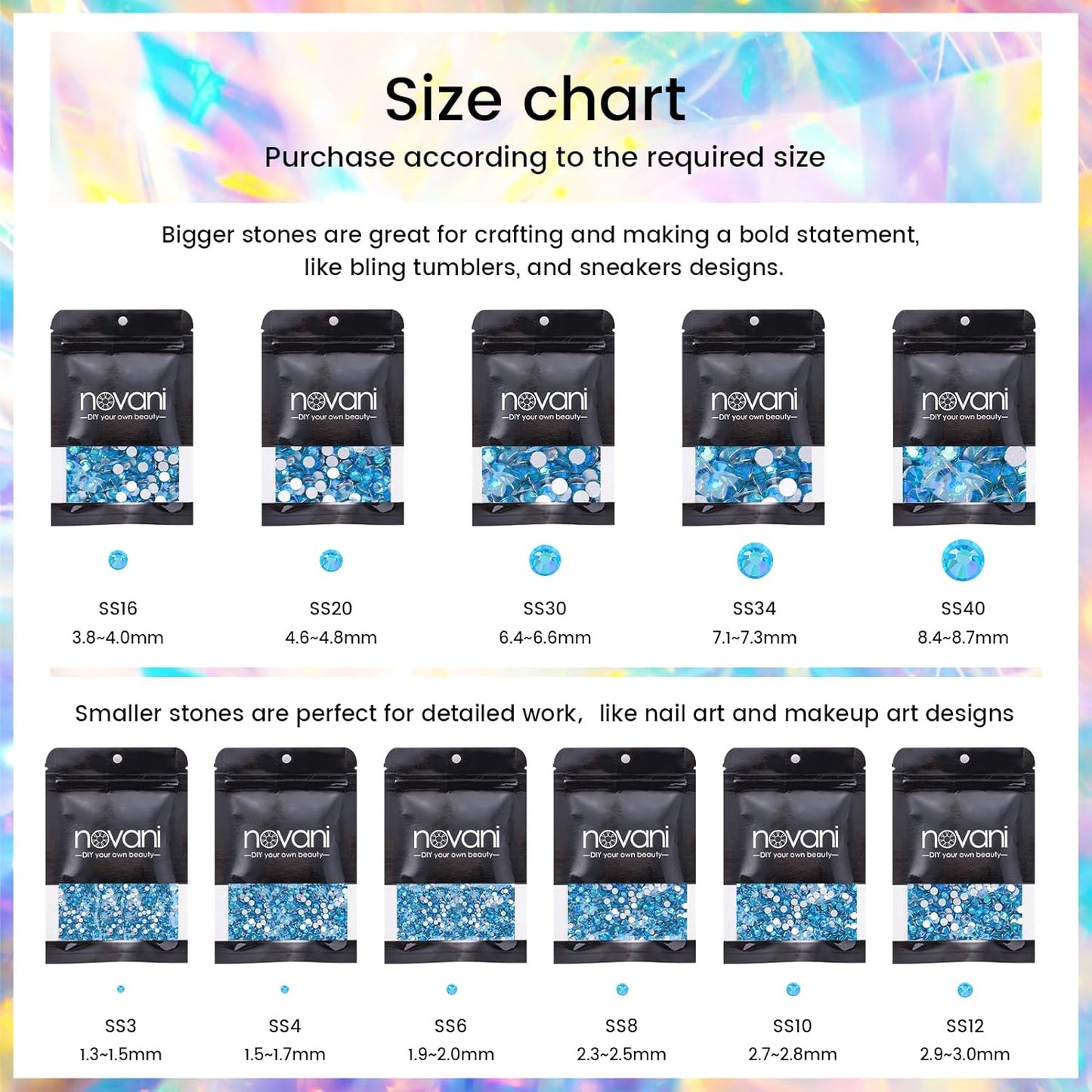 Rhinestones Novani Rhinestones for Crafts Glass Crystals Nail Rhinestones Flatback Nail Gems and Rhinestones for Nails Art Makeup Face Clothes Shoes Decoration DIY(SS30, 288pcs, Aquamarine AB)