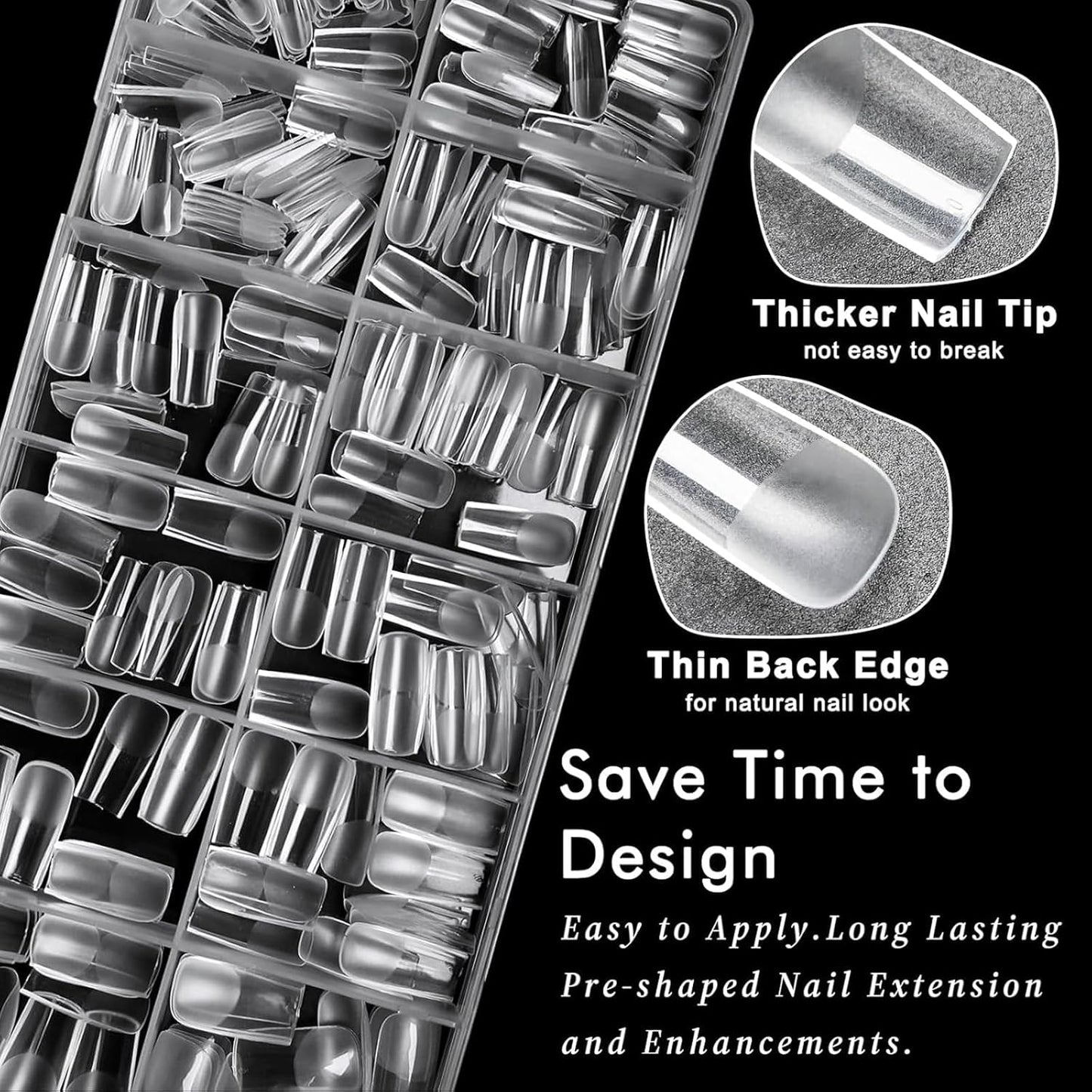 AddFavor Medium Square Gel Nail Tips - 600pcs Clear Acrylic Nails Tips Medium Fake Nails Full Cover Soft Gel Nail Tips for Nail Extension, Press on Nails 15 Sizes Artificial False Nails