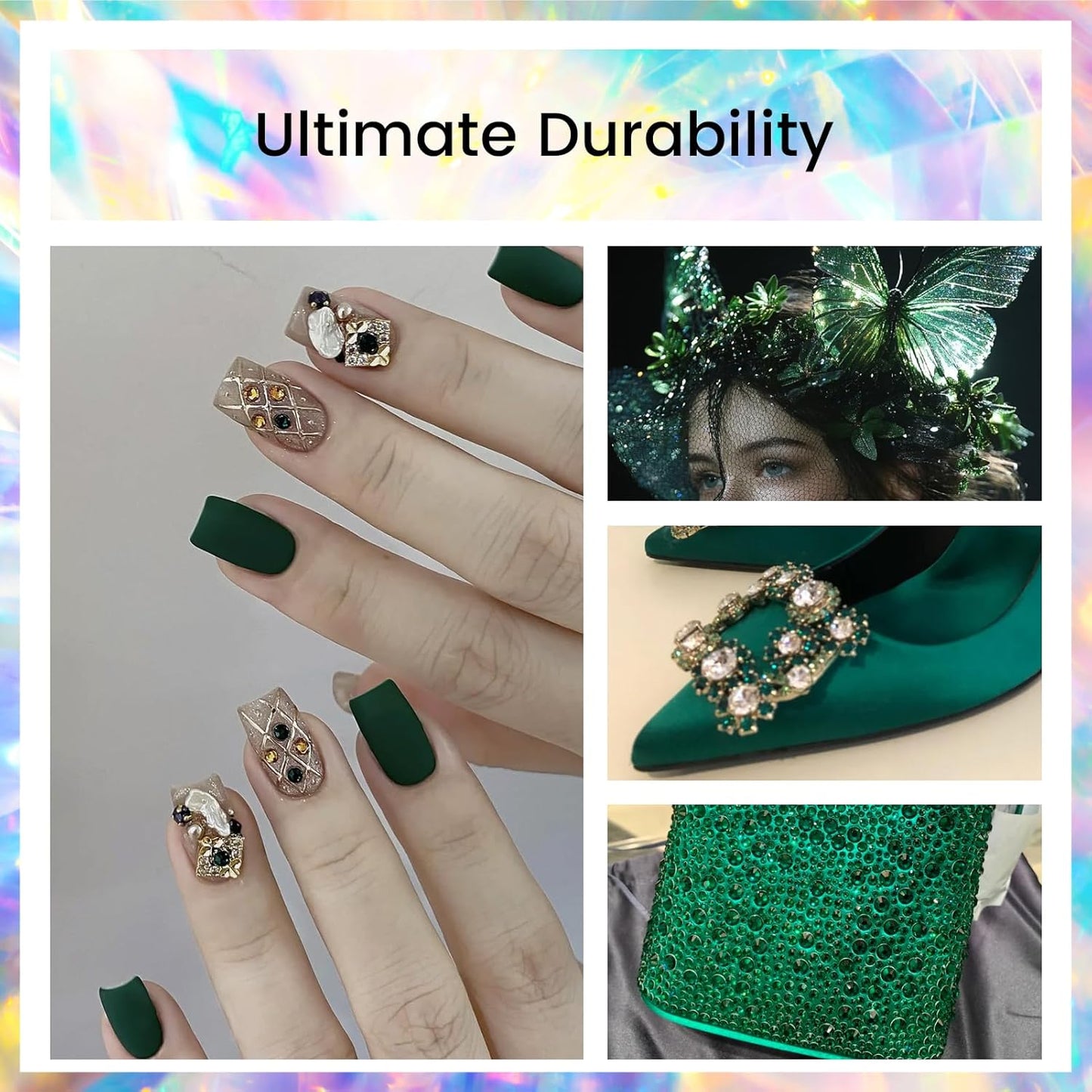 SS6 Flatback Rhinestones - 1440pcs Glass Nail Gems Crystals for Makeup Bags, Shoes & DIY Decoration - Emerald