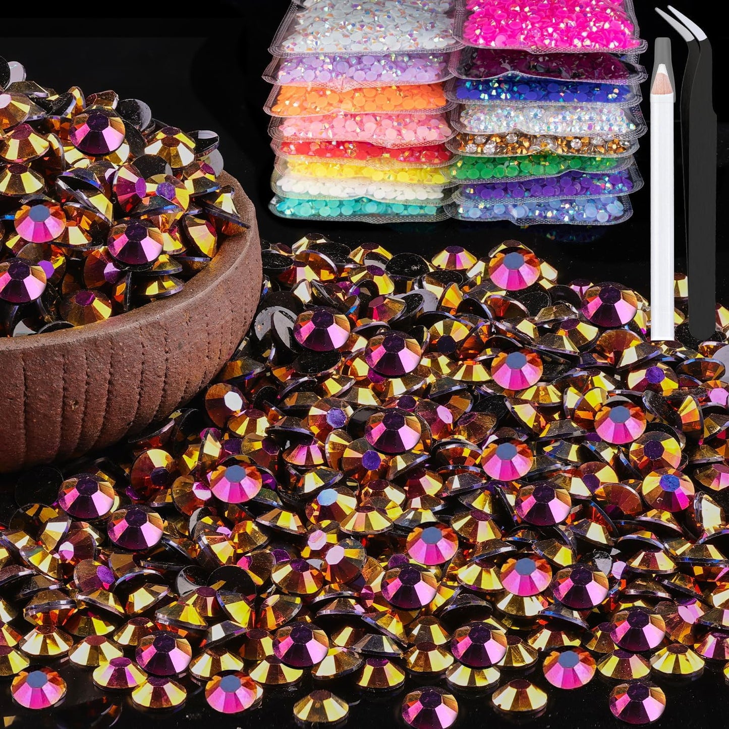 5000pcs 5mm Resin Rhinestones Bulk, Gold Rose AB Flatback Round Jelly Rhinestones Non Hotfix Crystal Gems Large Quantity Wholesale for DIY Crafts Clothes Bottles Face Makeup Manicure