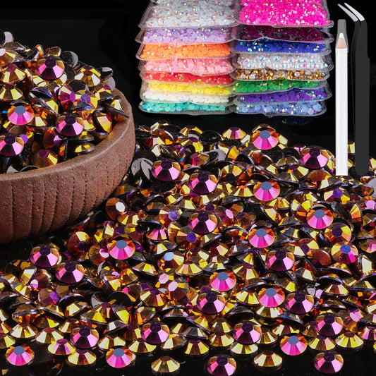 5000pcs 5mm Resin Rhinestones Bulk, Gold Rose AB Flatback Round Jelly Rhinestones Non Hotfix Crystal Gems Large Quantity Wholesale for DIY Crafts Clothes Bottles Face Makeup Manicure