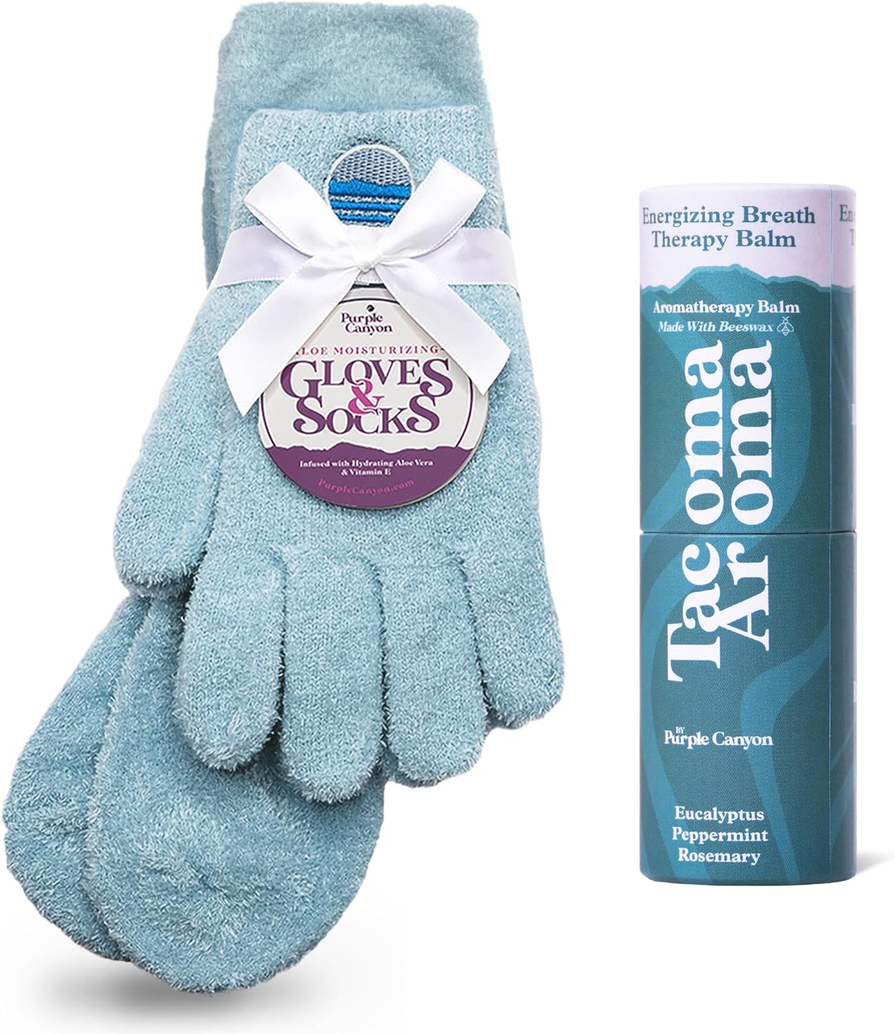 Purple Canyon Aloe Infused Socks and Gloves and Heel Balm Dry Feet Treatment | Blue Socks and Gloves with Vitamin E for Foot Health | Beeswax Essential Oil Balm with Heel Socks for Dry-Cracked Feet