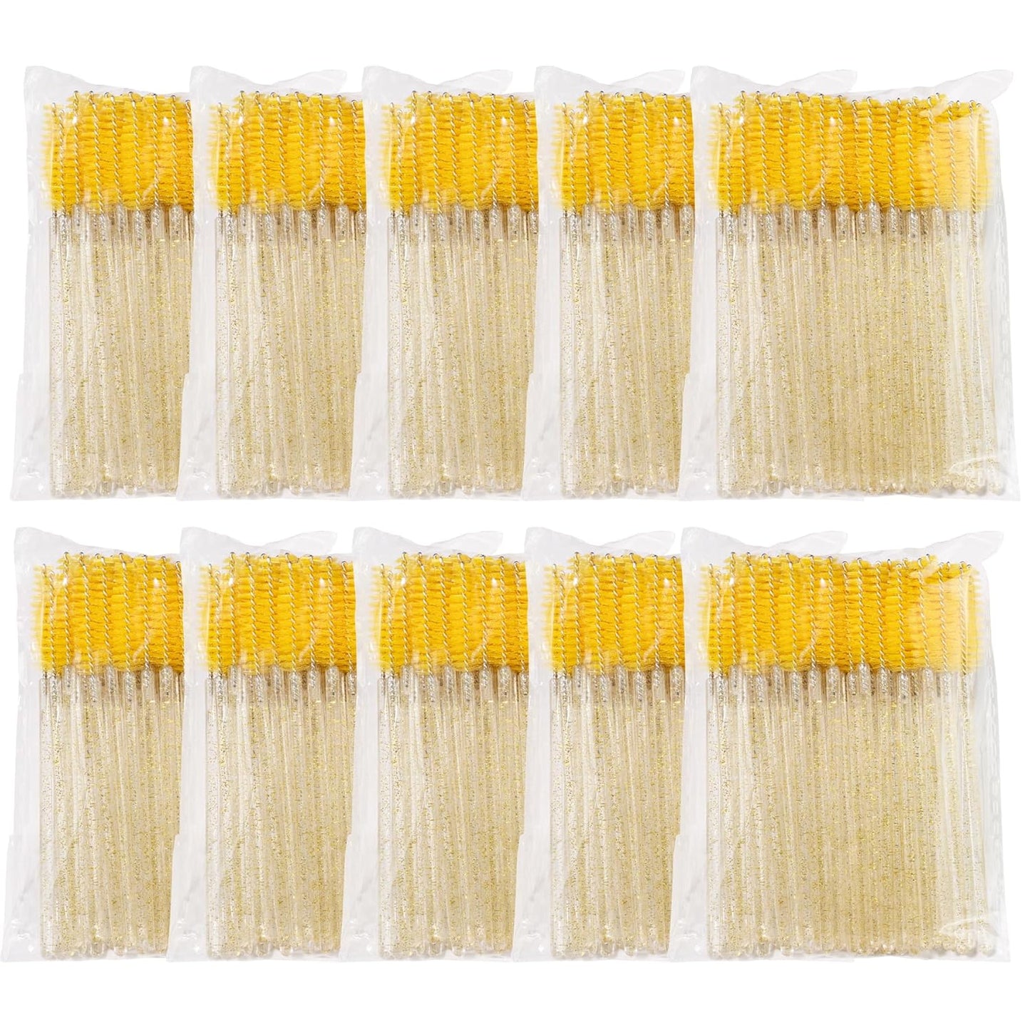 500 Pieces Eyelashes/Eyebrows Brushes, 10CM Lash Removal Cleaning Tools, Crystal Handle, Makeup Tools Mascara Wands(Simple Packaging)-(Crystal Yellow)