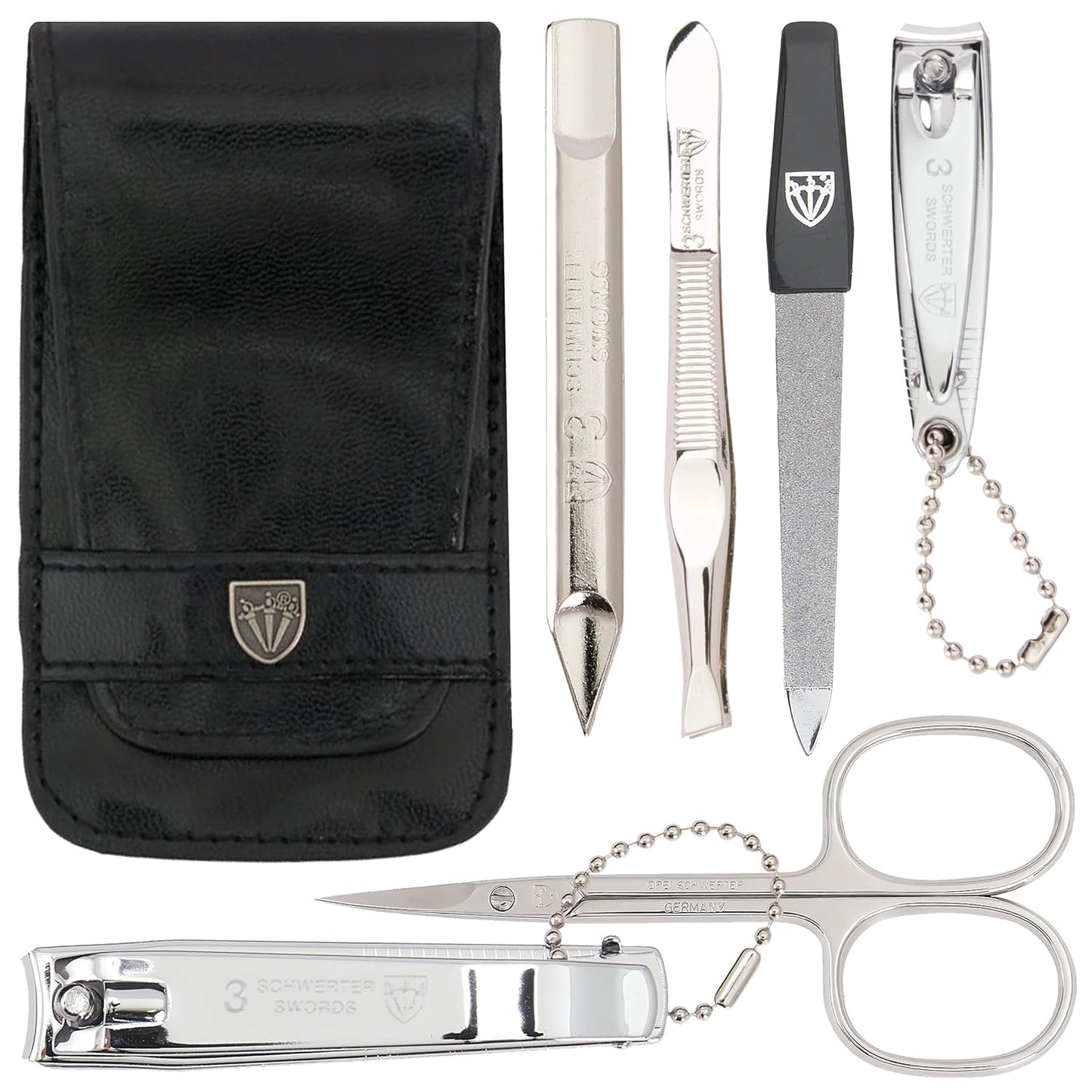 3 Swords Germany - brand quality 6 piece manicure pedicure grooming kit set for professional nail care with black synthetic leather case - Made in Germany