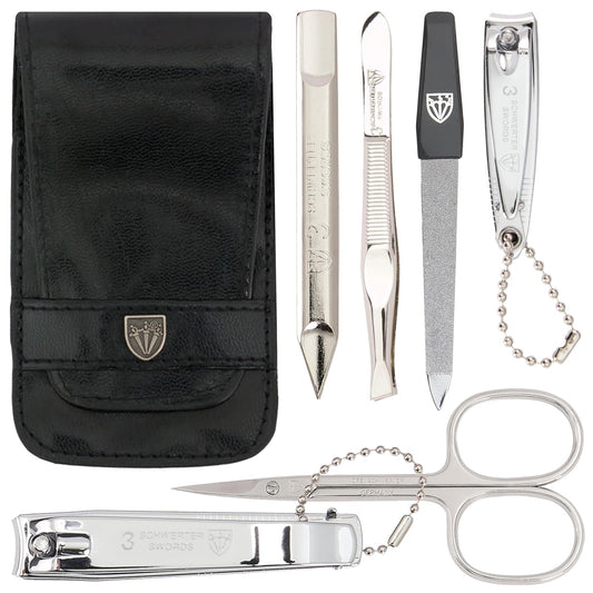 3 Swords Germany - brand quality 6 piece manicure pedicure grooming kit set for professional nail care with black synthetic leather case - Made in Germany