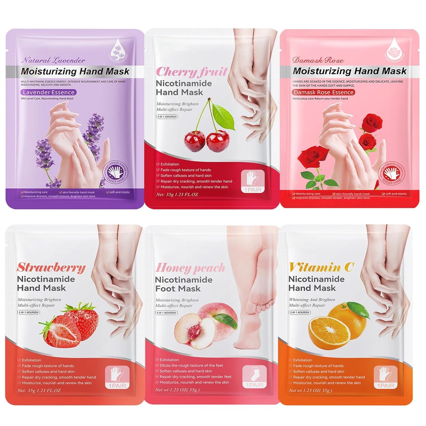 6 Pcs Hand Masks Moisturizing Glove, Hydrating Hand Mask for Dry cracked Hands, Exfoliating Collagen Gloves for Smooth Hands, Smooth Exfoliating Hand Peeling Mask