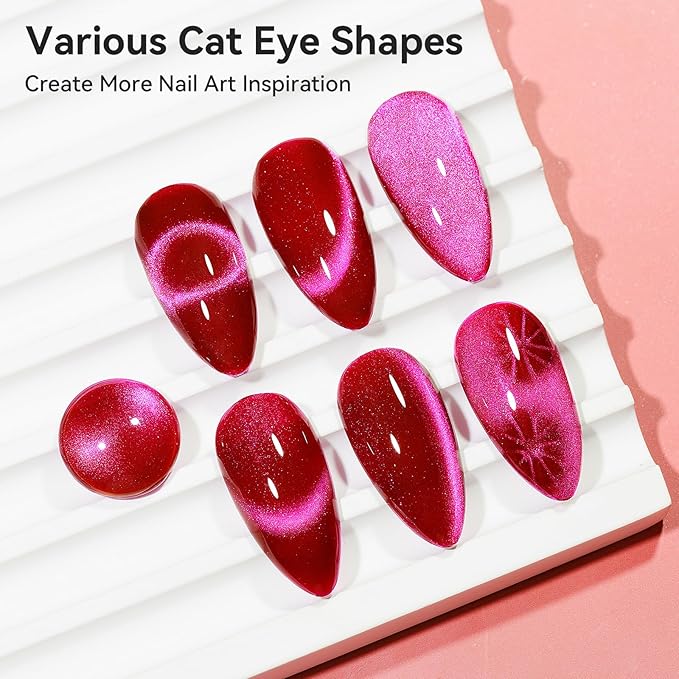 Cat Eye Gel Polish - Holographic Magnetic Nail Polish With Magnet, Jelly Hot Pink/Red Color Translucent UV Gel Crystal Manicure Salon DIY At Home, 12ml