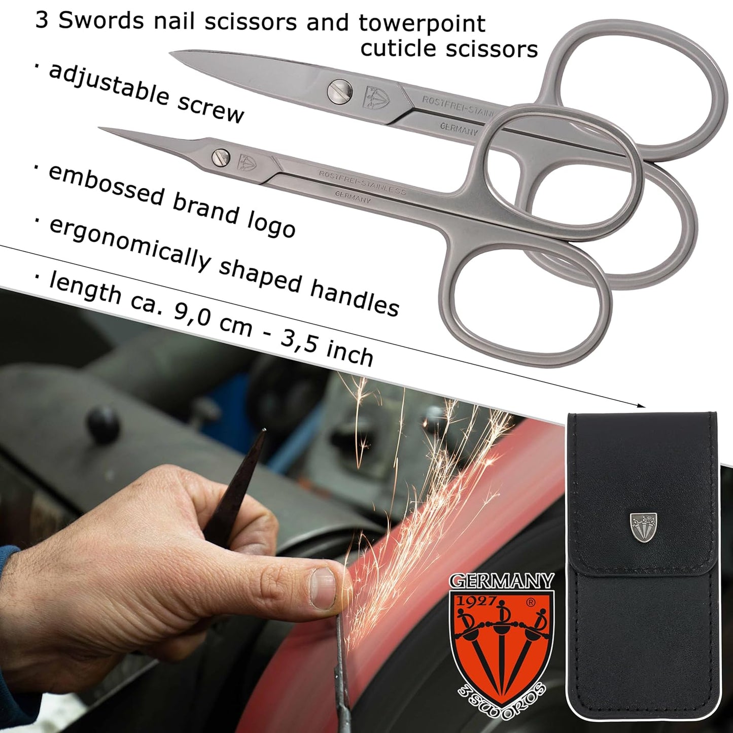 3 Swords Germany - Nail scissors and EXTRA fine Cuticle scissors - MEGASET - stainless steel, extra sharp - Made in Germany