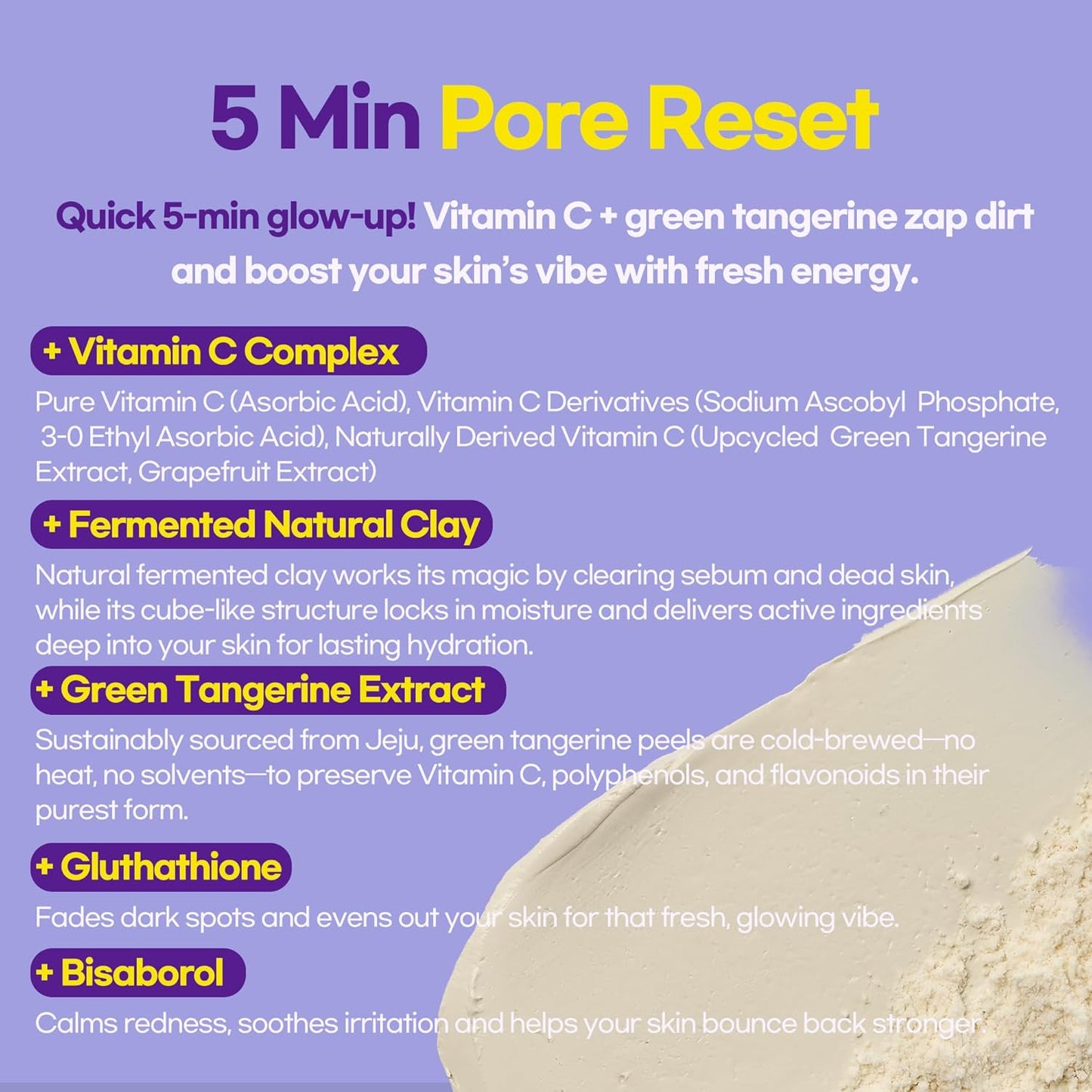 Vitamin C Clay Mask, Hydrating & Brightening Face Mask, Fermented Natural Clay, Kaolin & BHA, Upcycled Green Tangerine, 2.8oz