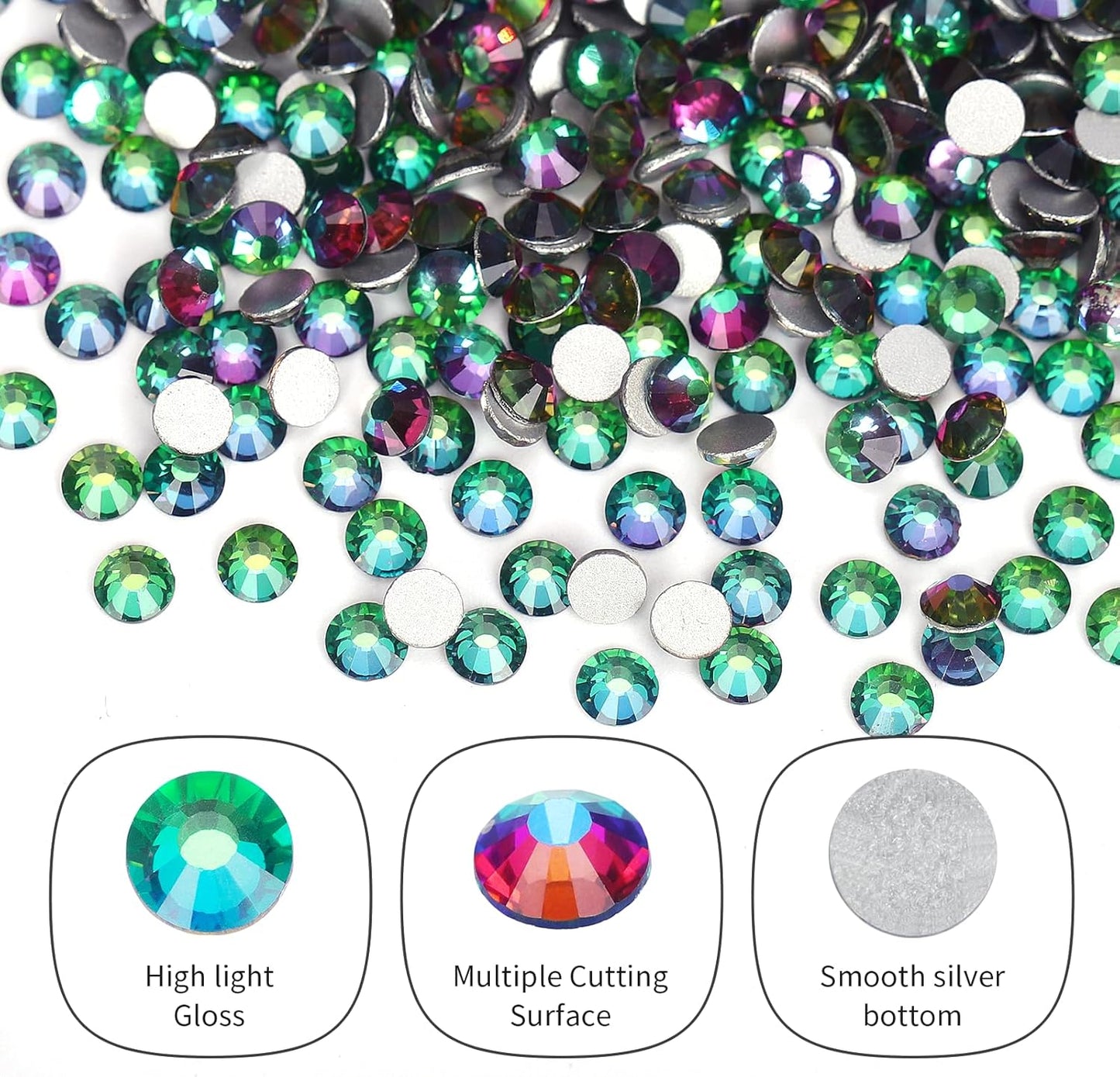 10000PCS Green Volcano Rhinestones Bulk, Flat Back Crystal Glass Stone Round Gems,SS10, 2.7-2.9mm