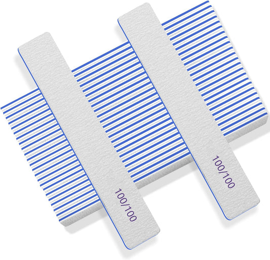 100 Pcs Professional Nail File - 100/100 Grit Nail Files, Acrylic Nail Files for Natural Nails, Nail Files and Buffers, Strong Nail File for Acrylic Nails, for Home and Salon Use