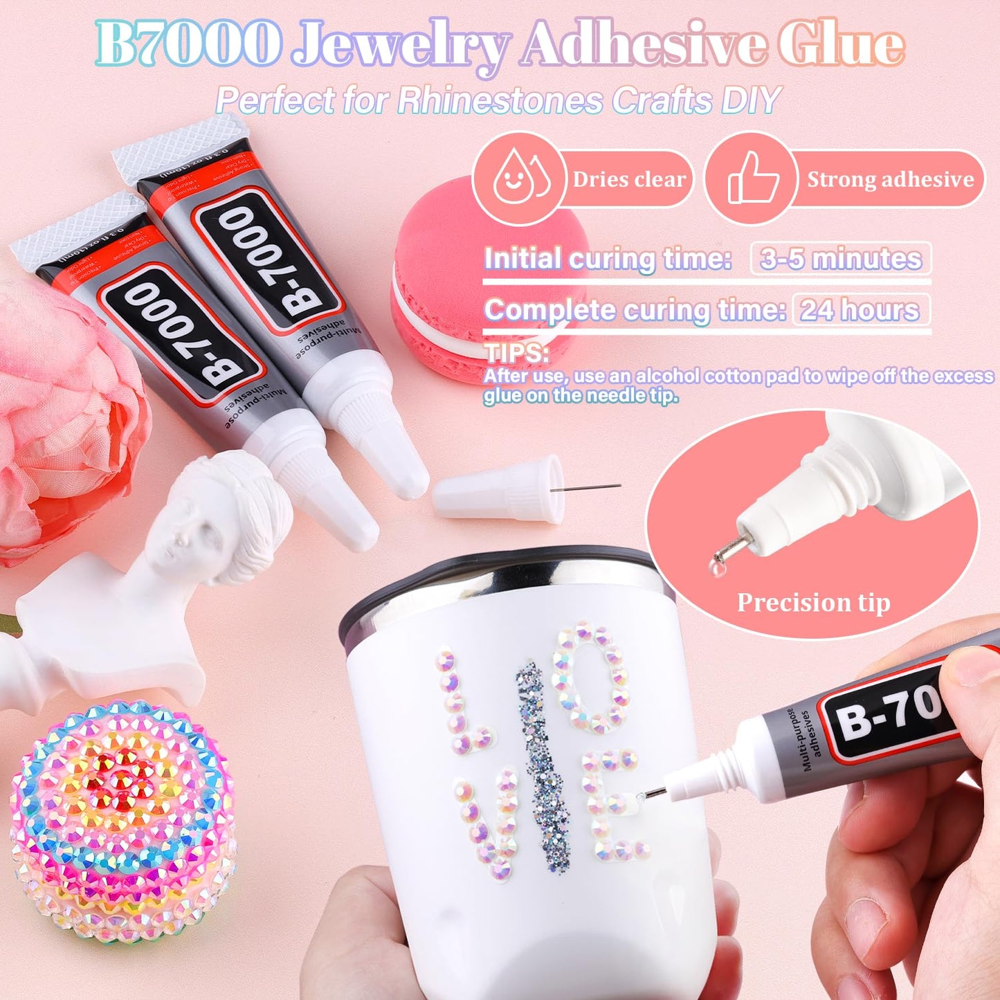 30000Pcs Resin Rhinestones for Bedazzling with B7000 Jewelry Glue, White AB Flatback Gems Rhinestones for Crafting, Clothing Tumblers Mugs Shoes Fabric Decor Nail Art