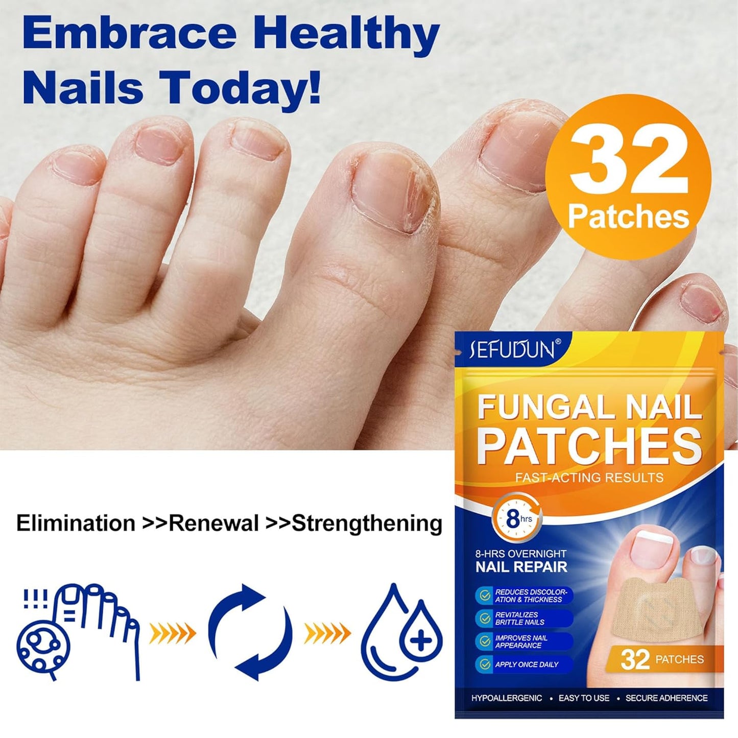 Nail TreatmentFungal Nail Patches For Toenails 32patches, Restore The Nails’ Natural Strength And Clarity.