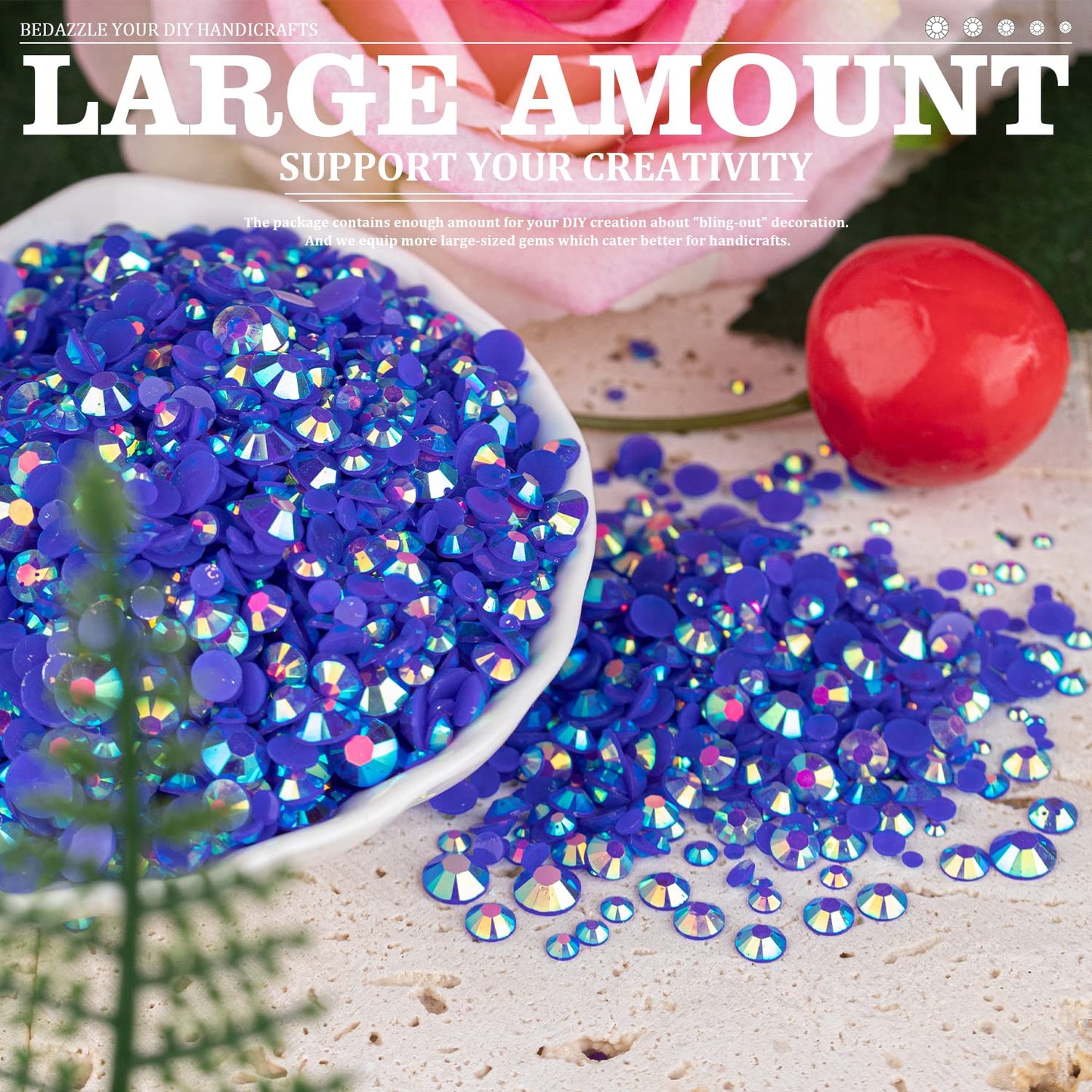 5000PCS Resin Rhinestones with Tweezers for Crafting, 2/3/4/5/6mm Flatback Jelly Rhinestones, 3 Box Dark Blue AB Non Hotfix Crystal Gems for DIY Crafts Mugs Tumblers Clothes Makeup Nail