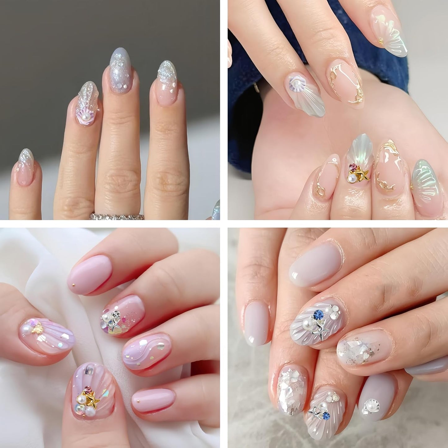 24Pcs Summer Nail Charms 3D Metal Nail Art Studs Seashell Starfish Theme Ocean Nail Rhinestones Sea Shell Nail Gems Pearl Colorful Crystal Design Nails Supplies Summer Beach DIY Crafts Manicure Decor