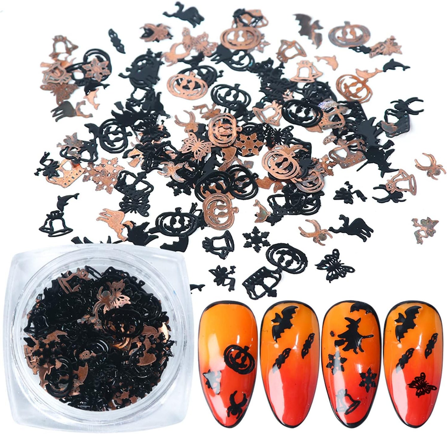 Halloween Nail Art Glitter 3D Nail Sequins, Holographic Day of The Dead Laser Sparkly Flakes Design, Bat Witch Pumpkin Elk Snowflake Nail Decoration for Nail Stickers, Holiday Nail Supplies (3 Boxes)