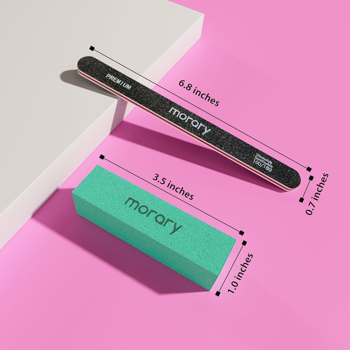 Nail Files and Buffers 12Pcs Professional Manicure Tools Kit, 6 Pcs Black Double Sided 100/180 Grit Nail Files & 6 Pcs Rectangular Nail Buffer Block Mulit Color
