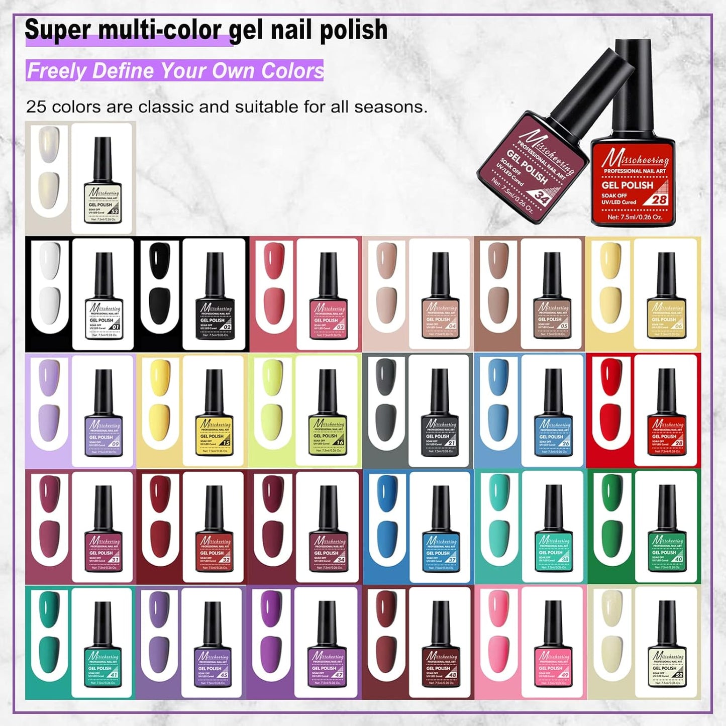 69PCS Nail Polish Kit with UV Light, 28 Colors Soak Off Gel, Manicure Dryer Lamp & Shaping Tools for Salon and Home Use