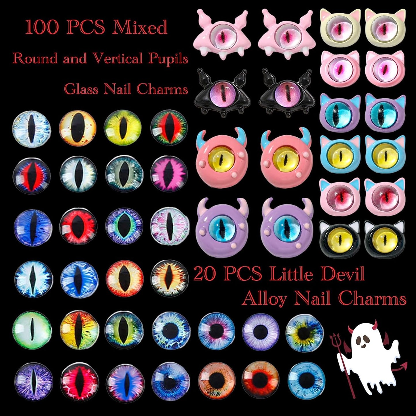 120PCS Devil Eyes 3D Nail Charms for Acrylic Nails,Multiple Colour Alloy Nail Gems Little Devil Nail Accessories, Nail Rhinestones for Nail Art Supplies Manicure Craft DIY