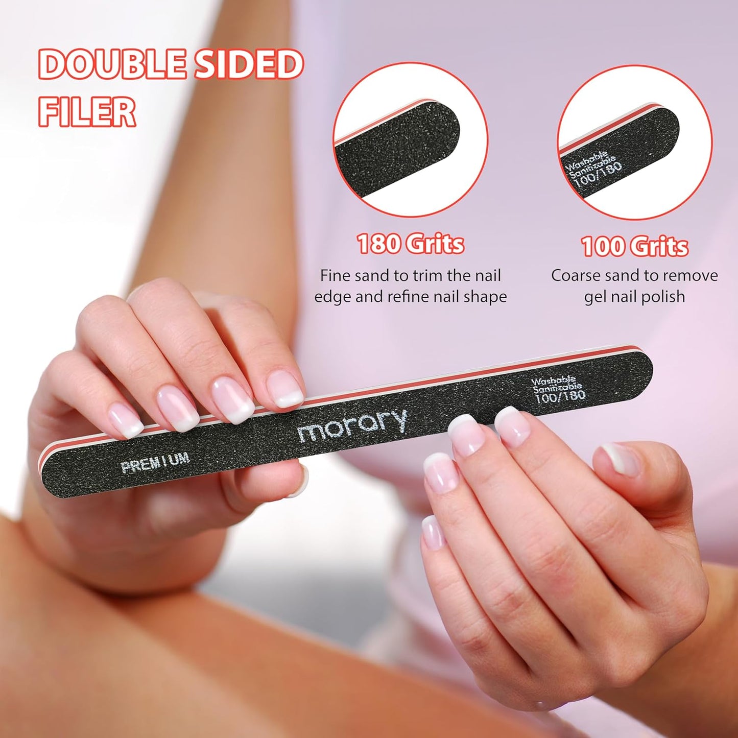 Nail Files and Buffers 12Pcs Professional Manicure Tools Kit, 6 Pcs Black Double Sided 100/180 Grit Nail Files & 6 Pcs Rectangular Nail Buffer Block Mulit Color