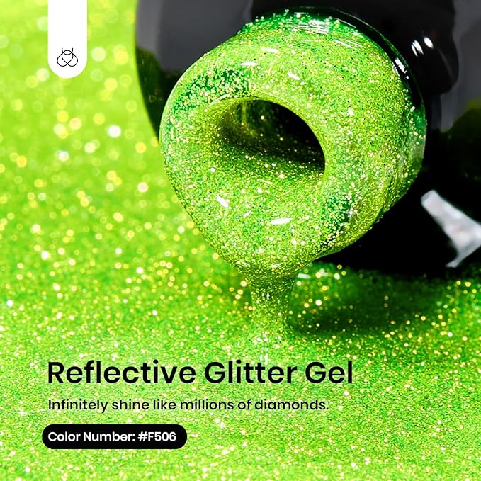 beetles Gel Polish Green Glitter Gel Nail Polish 0.51OZ Reflective Nail Art Manicure Salon DIY at Home UV LED Needed Gifts for Women Lime Shock