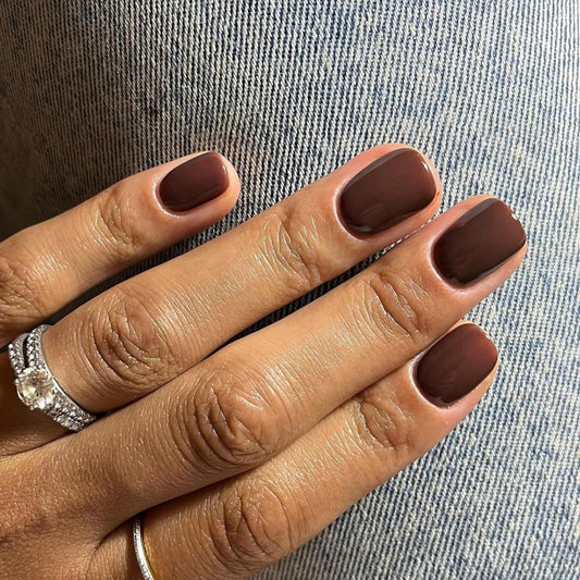 Press on Nails Short Square, Chocolate Brown Fake Nails Kit, Fashion Glossy Acrylic Press on Nail, Natural Stick on Nail, Thick Reusable Glue on Nails Short Press on Nail for Women