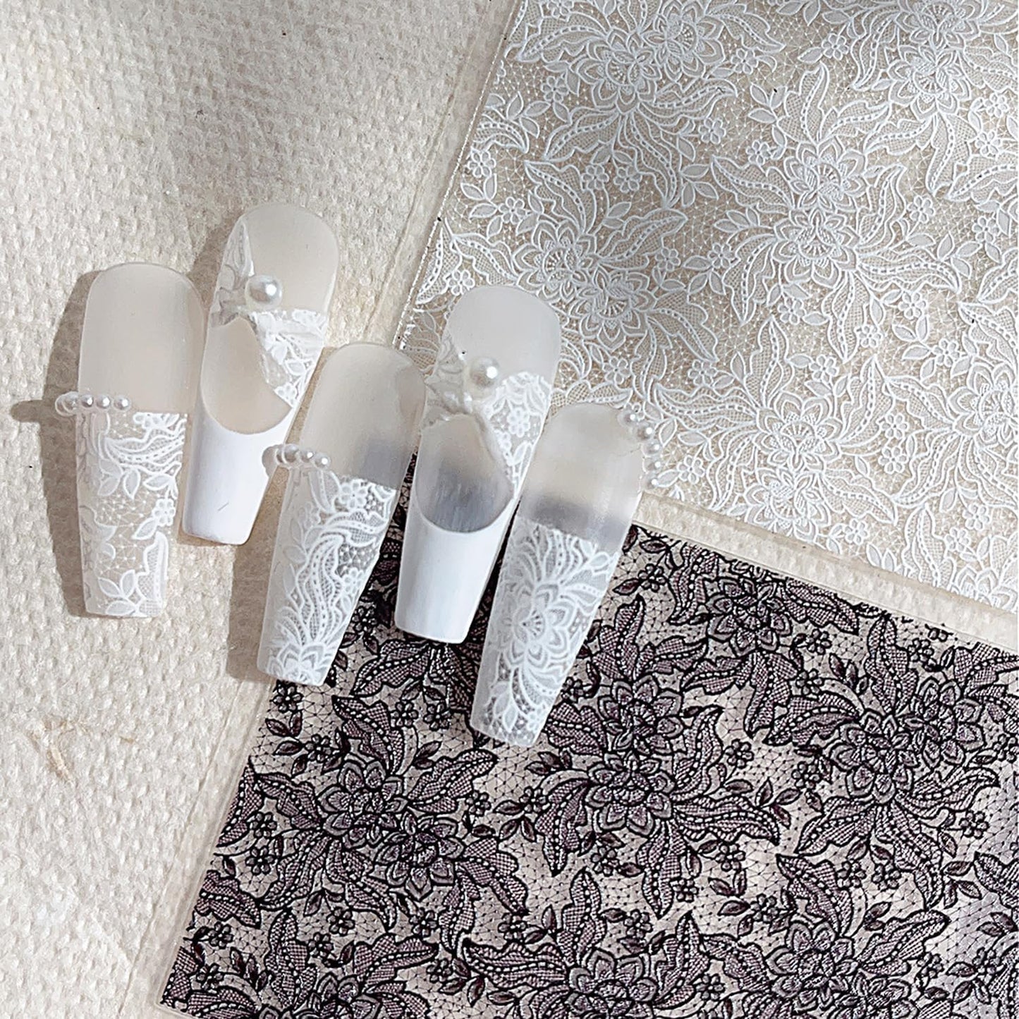 1 Sheets Embossed Lace Nail Decals for Nail Art Black White Flower Nail Stickers 5d Self-Adhesive Lace Flowers Nail Decals Fall Winter Nail Decoration for Women Nails Designs Accessories
