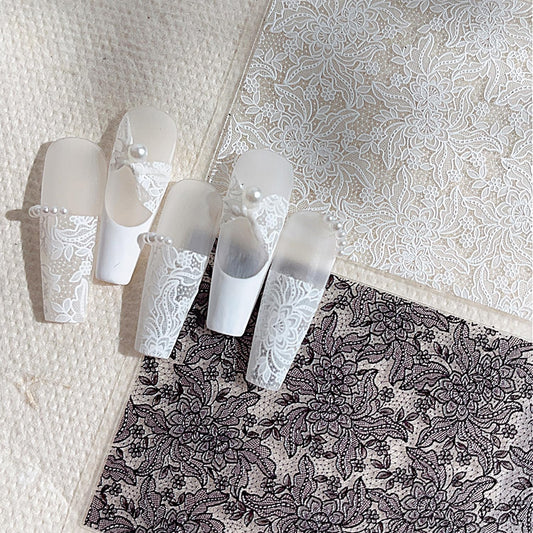 1 Sheets Embossed Lace Nail Decals for Nail Art Black White Flower Nail Stickers 5d Self-Adhesive Lace Flowers Nail Decals Fall Winter Nail Decoration for Women Nails Designs Accessories