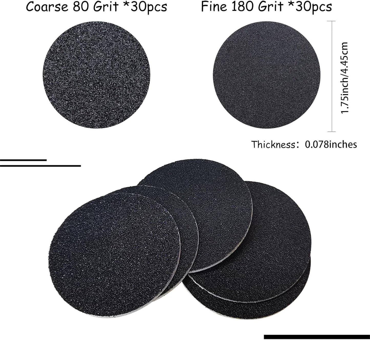 60 Pcs Foot File Sandpaper Discs Replaceable Foot Sanders Refill Callus Disks for Electric Callus Remover Dead Skin Removal (30pcs Coarse 80 Grit + 30pcs Fine 180 Grit)