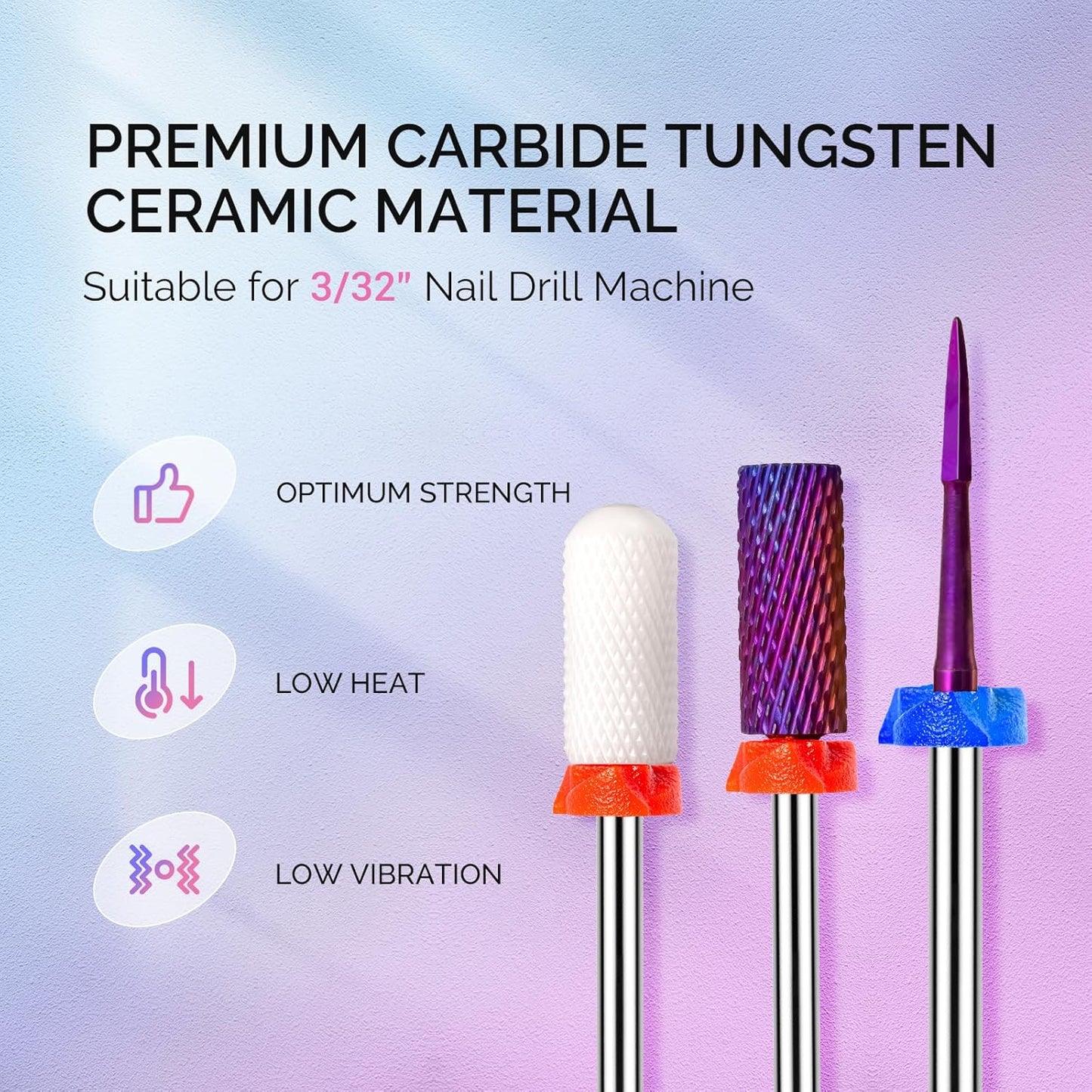 MelodySusie 3Pcs Nail Drill Bits Set, 3/32'' Tungsten Ceramic Bits, Flame Hexagon, Flat Top Small Barrel and Smooth Top Large Barrel Bits, Suitable for Manicure Pedicure Cuticle Gel Acrylic Remover
