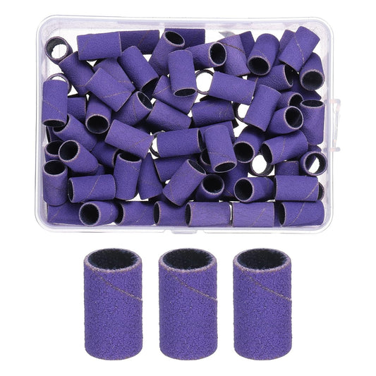 HARFINGTON 100pcs Small Sanding Bands 240 Grit for Nail Drill Bits Mini Sanding Band for Nails Gel Manicures Purple