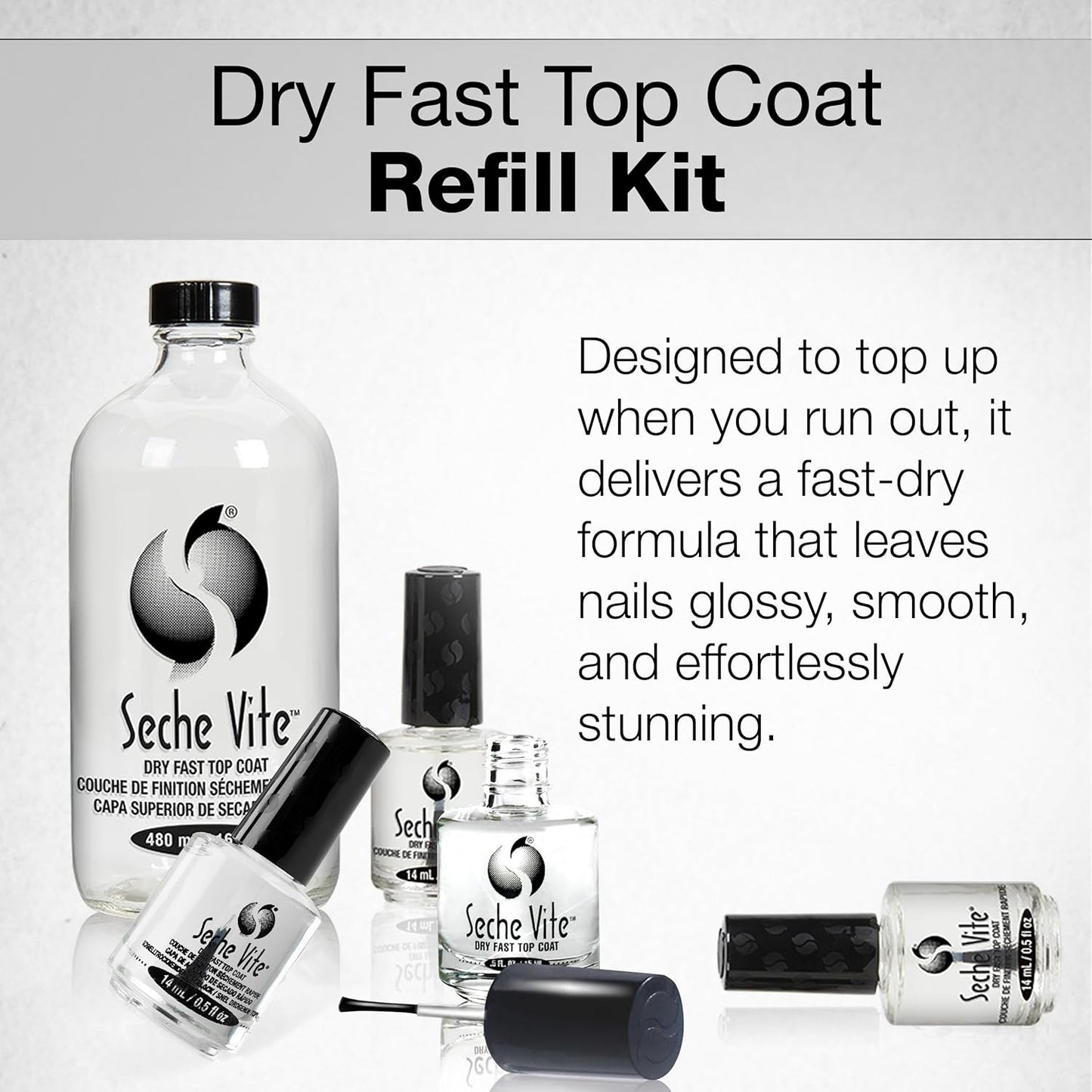 Seche Vite Dry Fast Top Coat 16oz Refill Kit, 16 oz Refill & 4 x 0.50 oz