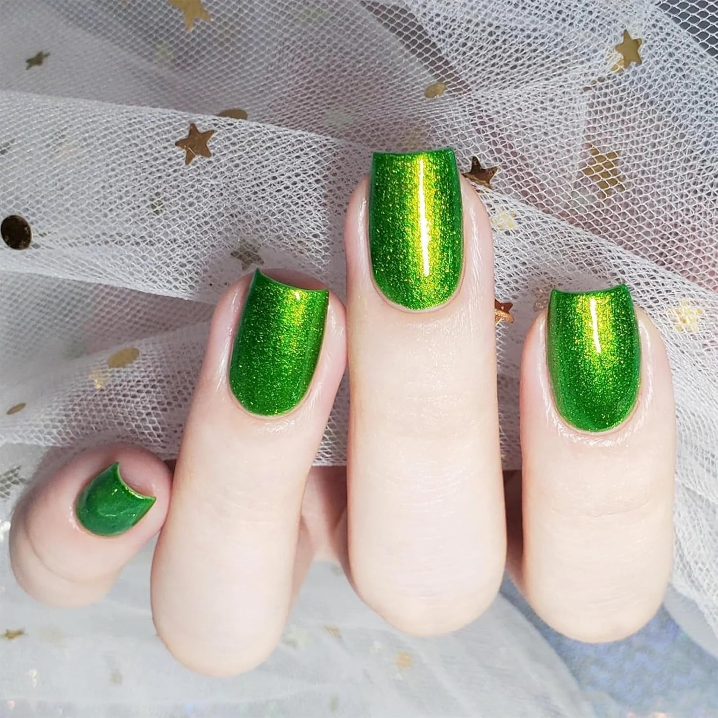 COSMOO Green Nail Polish, 12ml Bright Quick Dry Nail Lacquer, Shimmer Art Varnish, 0.41 fl oz (Shimmer Green)