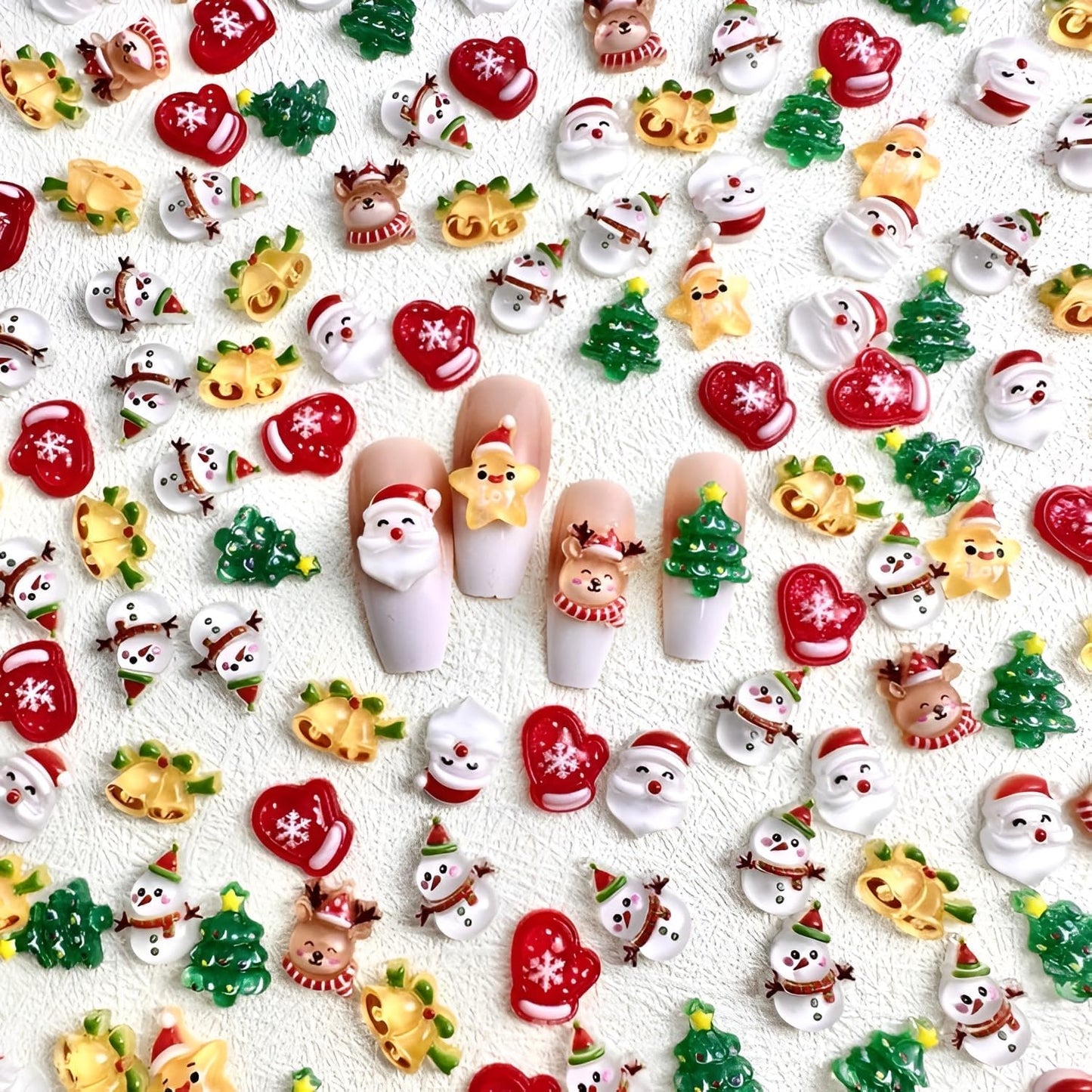 70 Pcs Santa Claus Elk Christmas Tree Snowman Acrylic Nail Art Rhinestone Charms Decoration for Women Girls